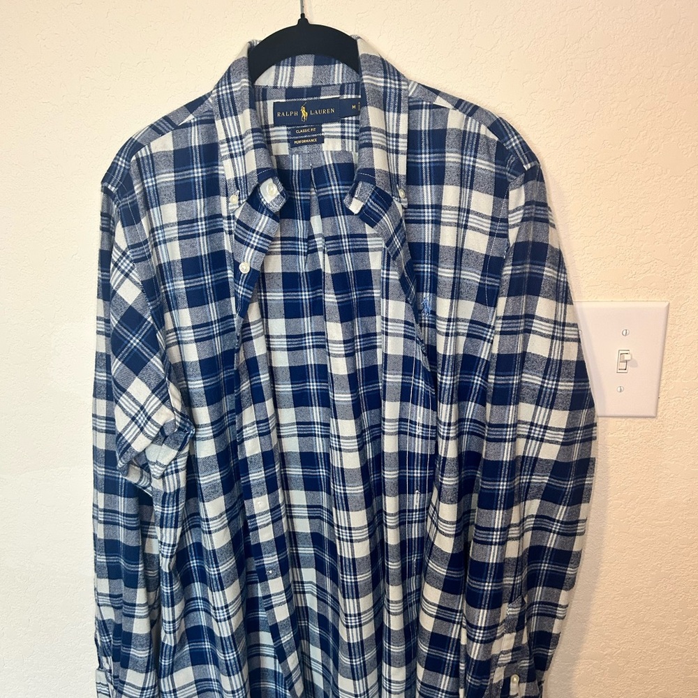 Ralph Lauren Navy and White Plaid Flannel Shirt